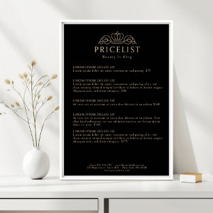Póster Lista de precios de salón negro con logotipo de co