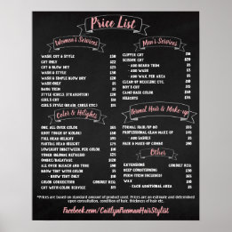 Póster Lista de precios de salon rosa