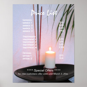 Póster lista de precios de salud holística reiki yoga
