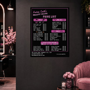 Póster Lista de Precios de Servicios del Salón de Belleza