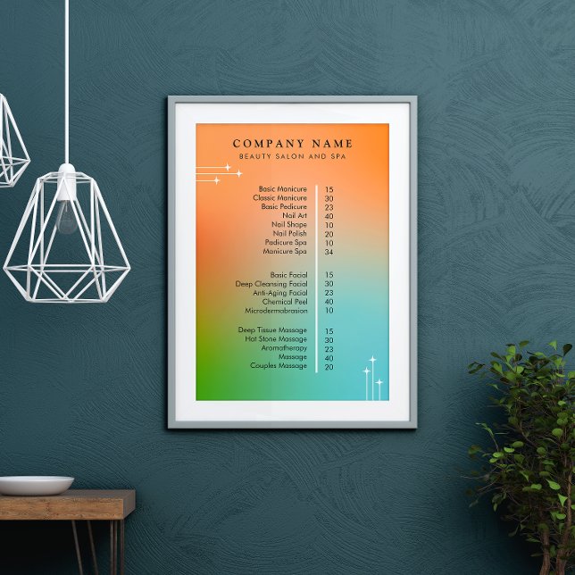 Póster Lista de precios de técnicas de uñas gradiente hol (Nail Tech Price Menu List Holographic Gradient Poster)