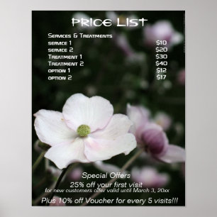 Póster lista de precios de tratamientos holísticos de Ané