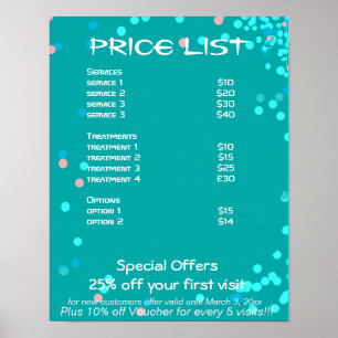 Póster Lista de precios del Blue Abstract Art Spa