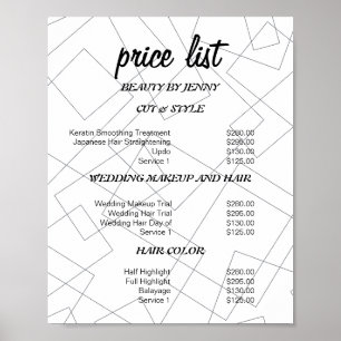 Póster Lista de Precios del Salón de Belleza Geométrico M