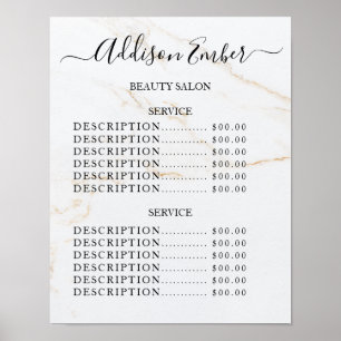 Póster Lista de precios del salón de belleza Vintage