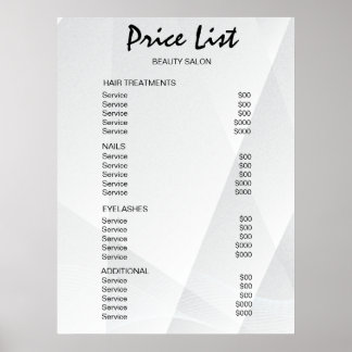 Póster Lista de precios del salón de belleza Vintage