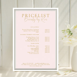Póster Lista de Precios del Salón Elegante Pink & Beige-G