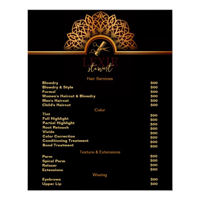 Póster Lista de precios elegante y elegante (Anverso)