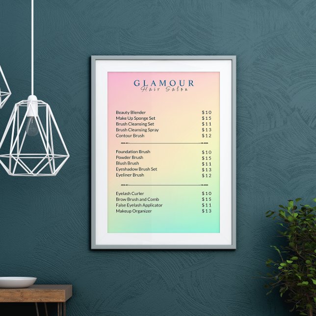 Póster Lista de Precios Esteticistas Pastel Holográfico (Esthetician Price List Pastel Holographic Poster)