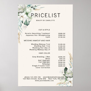 Póster Lista de Precios Flores Blancas Elegantes Modernas