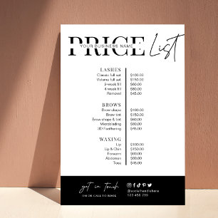 Póster Lista de precios minimalista de negocios en blanco