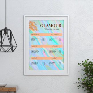 Póster Lista de precios Nail Tech Holographic Rainbow