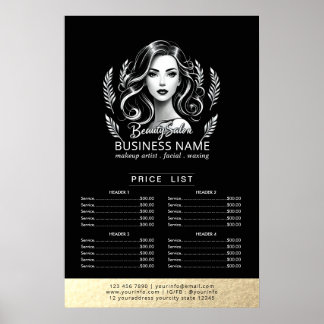 Póster Lista de precios negros modernos de Hair Stylist