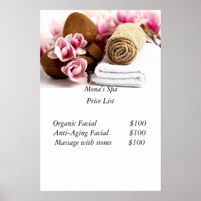 Póster Lista de precios Spa (Frente)