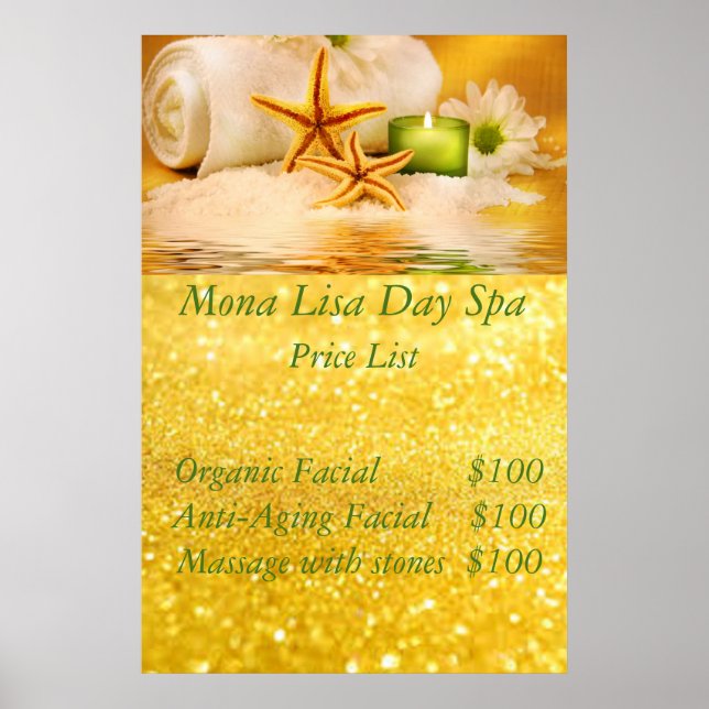 Póster Lista de precios Spa (Frente)