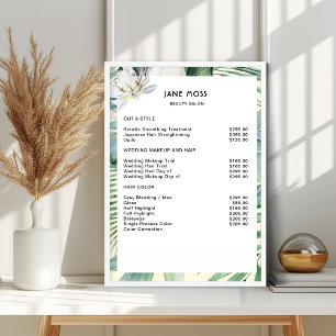 Póster Lista de precios tropical moderna, salon, acuarela