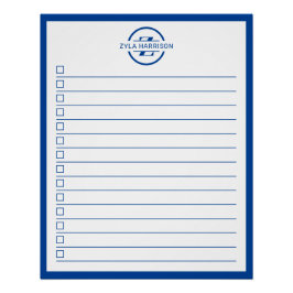 Póster Lista de tareas con monograma de nombre en azul mo