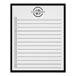 Póster Lista de tareas pendientes con monograma en negro 
