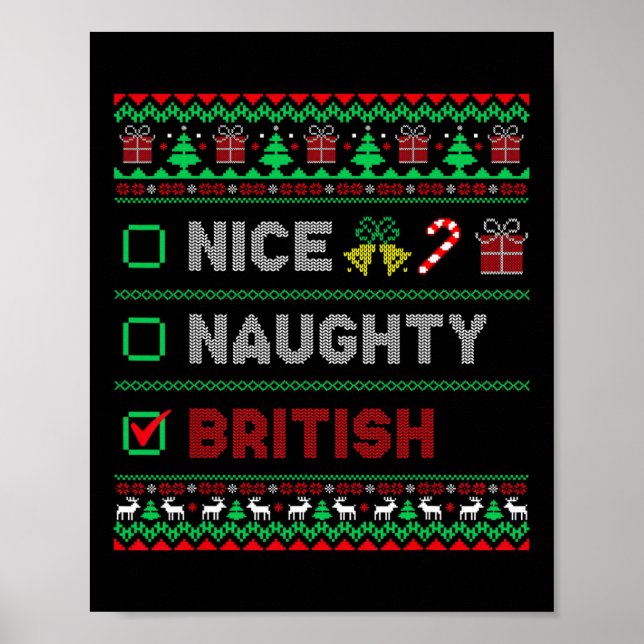 Póster Lista de verificación navideña británica agradable (Frente)
