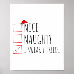 Póster Lista divertida de Navidad agradable travieso juro
