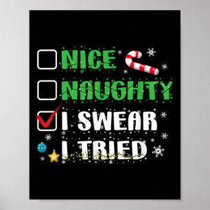 Póster Lista Divertida De Navidad Bonito Travieso Juro Qu