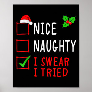 Póster Lista Divertida De Navidad Bonito Travieso Lo Juro