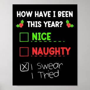 Póster Lista divertida de Navidad, bueno travieso juro qu
