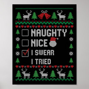 Póster Lista divertida de Navidad de Santa agradable trav