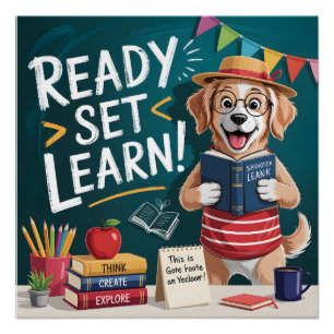 Póster ¡Listo, Configurado, Aprender! Lindo Perro Maestro