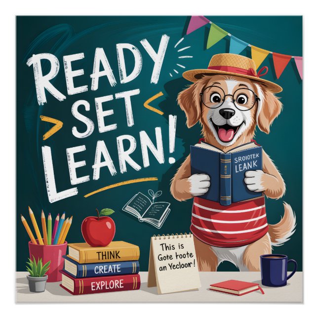 Póster ¡Listo, Configurado, Aprender! Lindo Perro Maestro (Anverso)