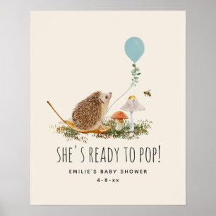 Póster Listo para pop hongos Hedgehog Baby Shower Blue