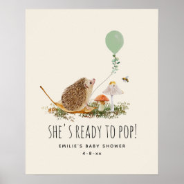 Póster Listo para pop hongos Hedgehog Baby Shower Green