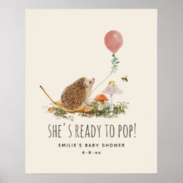 Póster Listo para pop hongos Hedgehog Baby Shower Pink