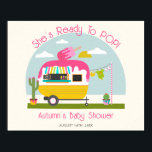 Póster Listo Para Pop Ice Chica Baby Shower<br><div class="desc">Chica con temática de hielo,  ducha de bebé con ilustracion de camper con helado rosa encima,  cactus al lado de camper y ropa de bebé colgando de la línea de ropa.</div>