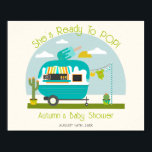 Póster Listo Para Pop Ice Truck Boy Baby Shower<br><div class="desc">Hielo de niño con temática de pop,  ducha de bebé con ilustracion de camper con hielo azul encima,  cactus al lado de camper y ropa de bebé colgando de la línea de ropa.</div>