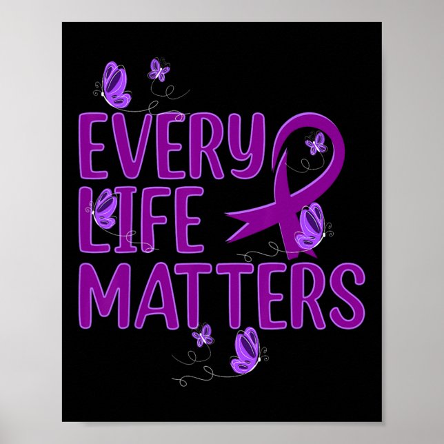 Póster Listón Morado de Conciencia de Sobredosis Adicción (Frente)