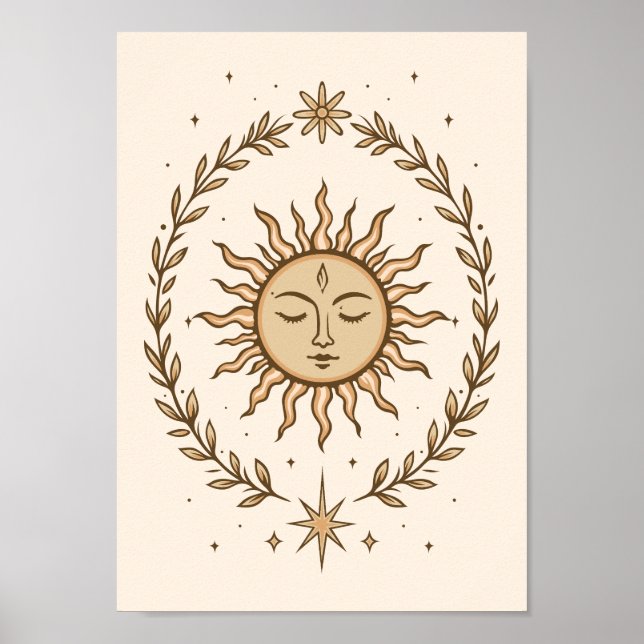 Póster Litha Sun Face Botanical Wreath Celestial Art (Frente)