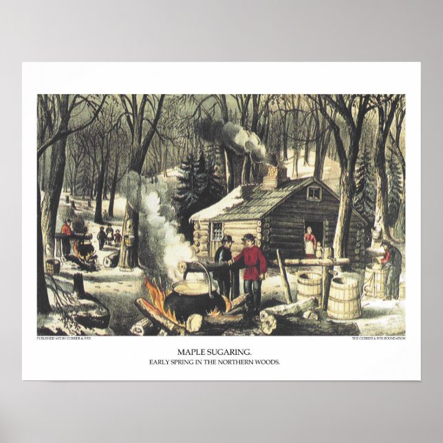 Póster Litografía de Currier & Ives: Azúcar de arce (Frente)