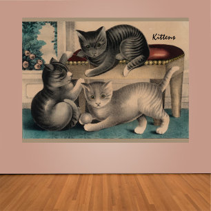 Póster Litografía de Gatitos Adorables Vintage
