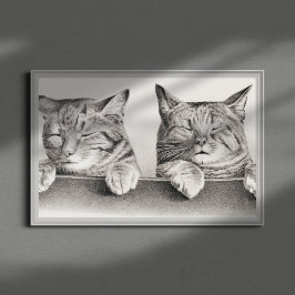 Póster Litografía de gatos durmientes vintage, esbozo de