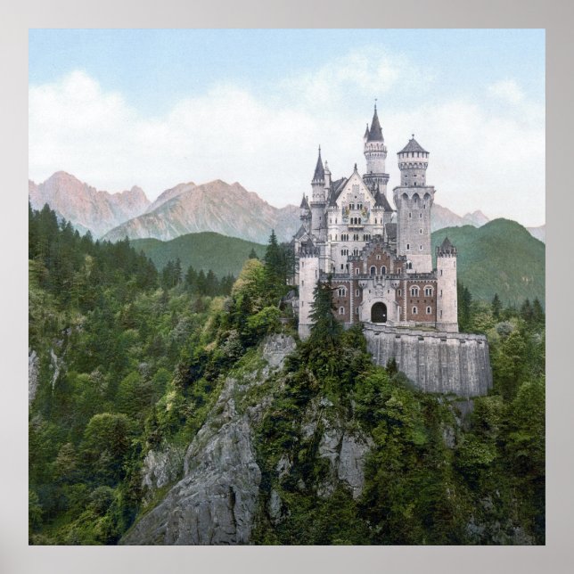 Póster Litografía del Castillo de Neuschwanstein (Frente)