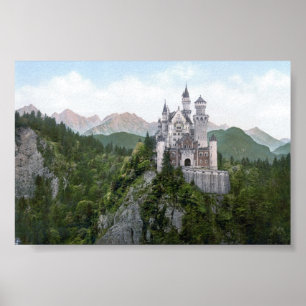 Póster Litografía del Castillo de Neuschwanstein