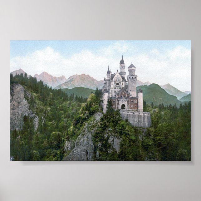 Póster Litografía del Castillo de Neuschwanstein (Frente)