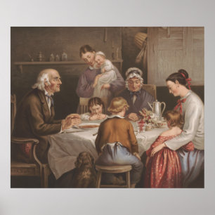 Póster Litografía del rezo de la cena de la familia del