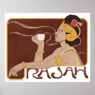 Póster Litografía en color sobre el café Rajah