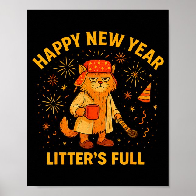 Póster Litter’s Full Funny Cat Lovers Happy New Year  (Frente)