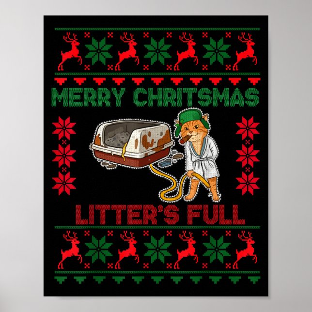 Póster Litter's Full Merry Christmas Funny Cat Lover Ugly (Frente)