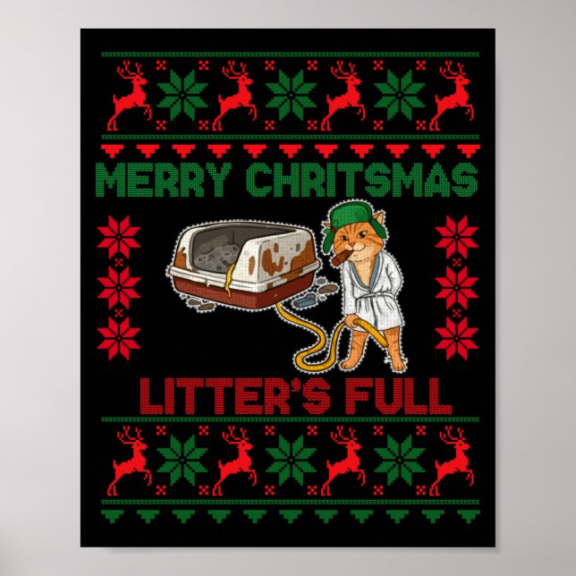 Póster Litter's Full Merry Christmas Funny Cat Lover Ugly (Frente)