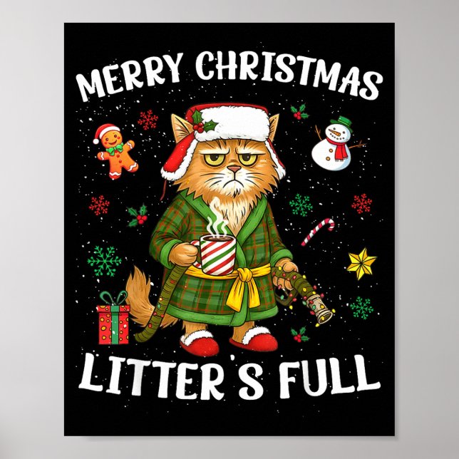 Póster Litter's Full Merry Christmas Funny Cat Lovers Hol (Frente)