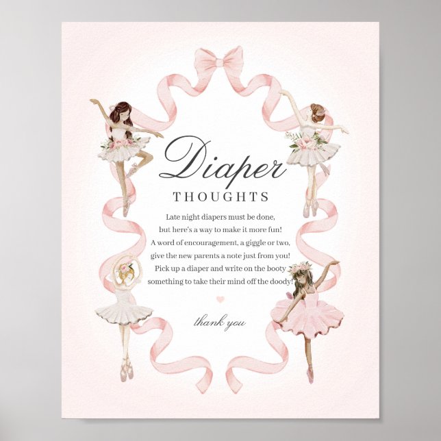Póster Little Ballerina Diaper Thoughts Baby Shower (Frente)
